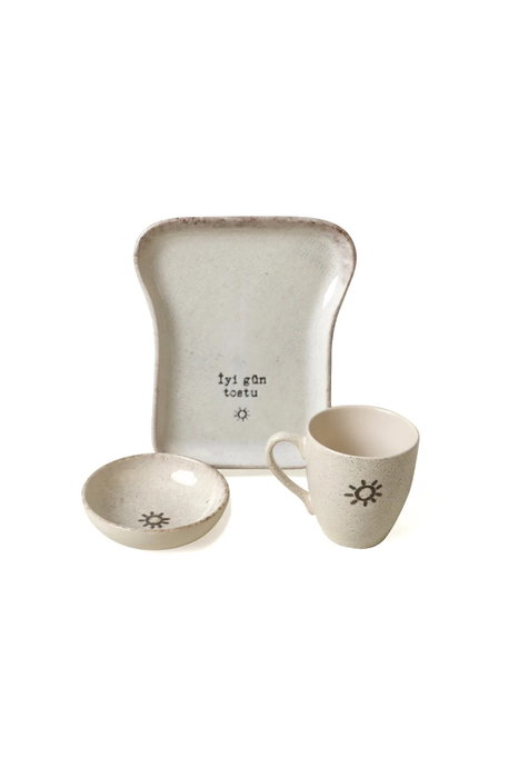 Hermia Set de Desayuno de 3 Piezas en Cerámica Crema y Negro